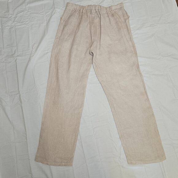 MODAMALFI Pant Women Small Beige Linen Straight Leg Pull-On Elastic Waist Casual - Picture 5 of 10